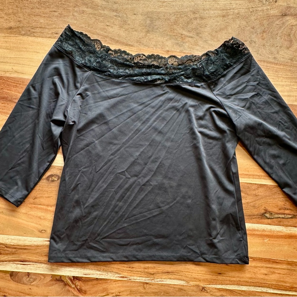 VENUS Off The Shoulder Black Lace Detail Top